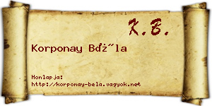 Korponay Béla névjegykártya